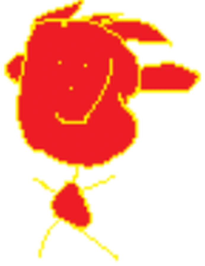 Bobel: a red figure with a yellow outline